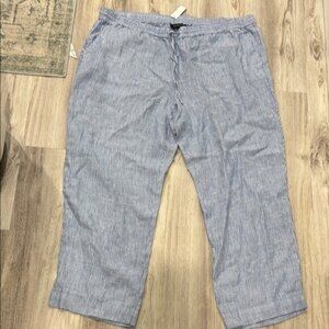 Talbots Blue and White PULL ON  100% LINEN Striped Pants 20WP nwt